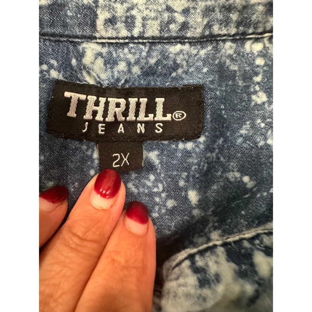 Women's Thrill Jeans Denim Shirt Dress 2X Blue Distressed - Picture 6 of 10